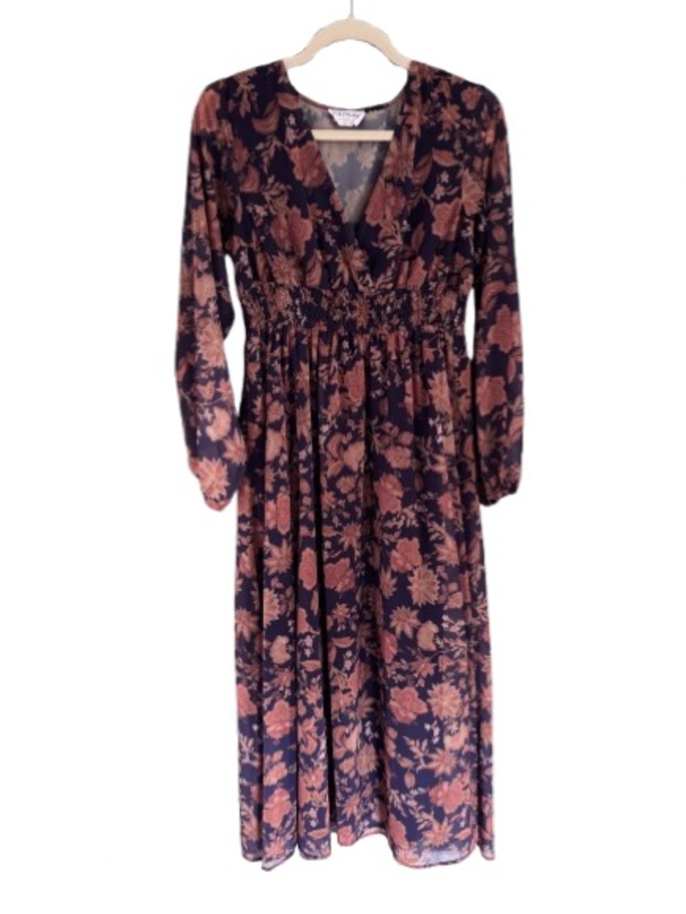 Pinkblush Navy Dress with Rust Floral Print